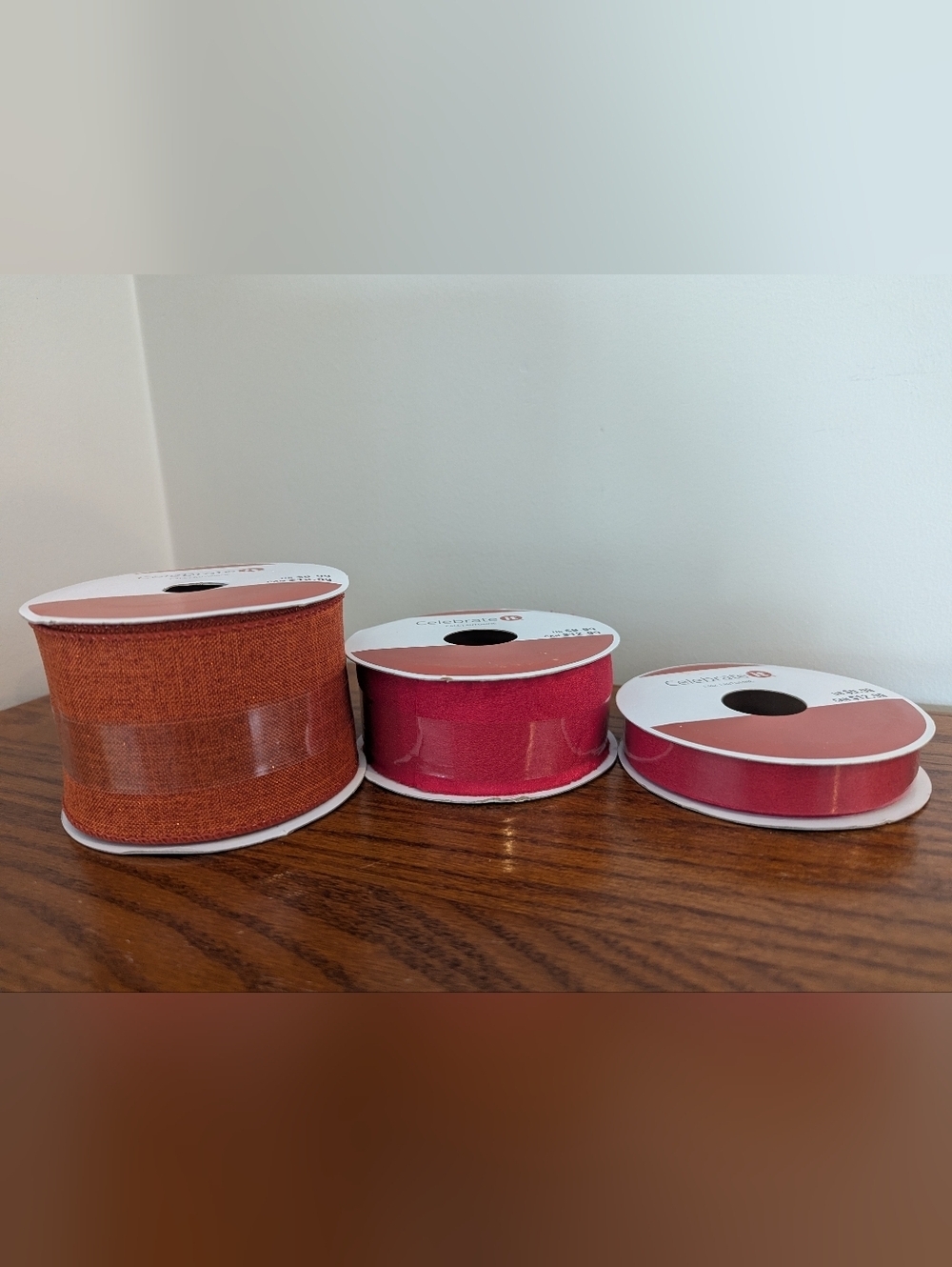 Celebrate It Fall Ribbon Wired Ribbon, Art Ribbon, Craft Ribbon 1 Orange & 2 Red - Picture 2 of 10